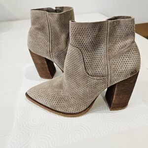 Vince Camuto Taupe Perforated Ankle Booties